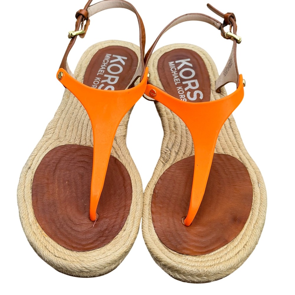 KORS Michael Kors Orange‎ Jelly Leather Espadrille Sandals Womens 7.5 AF12K